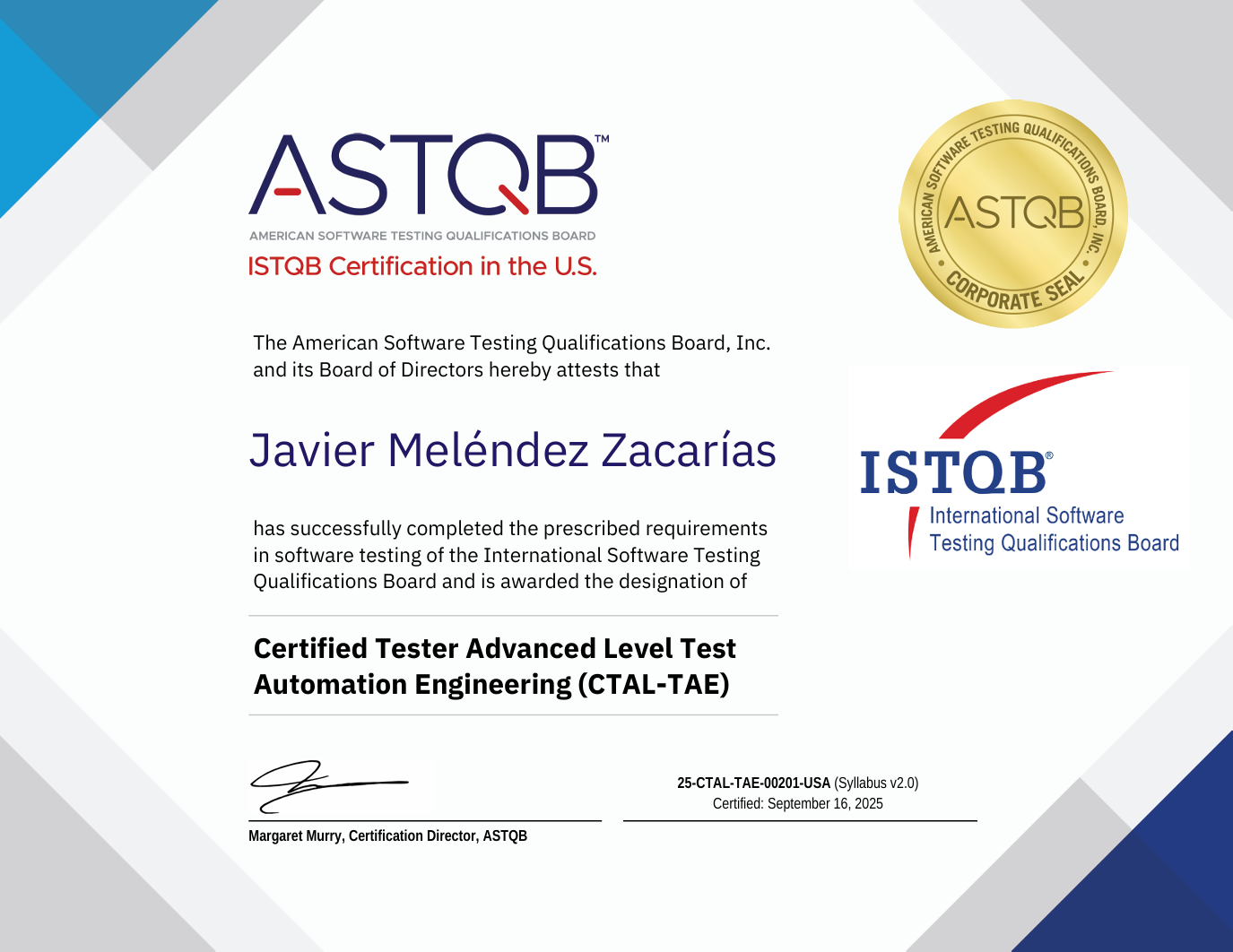 ISTQB Advanced Level Test Automation Engineering certification